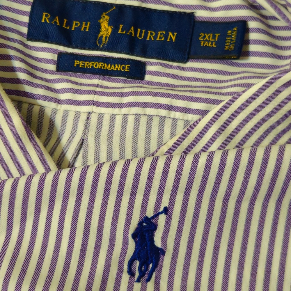Ralph Lauren Performance Button Up Mens 2XLT Purple Striped‎ Stretch Tall